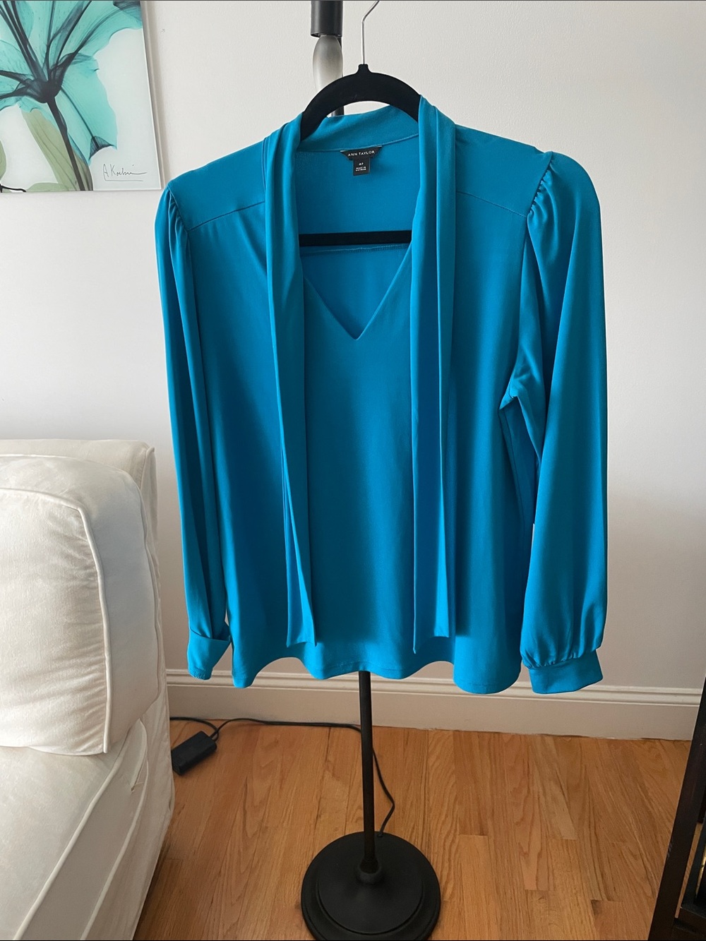 Teal V-Neck Tie-Neck Blouse - Women Tops